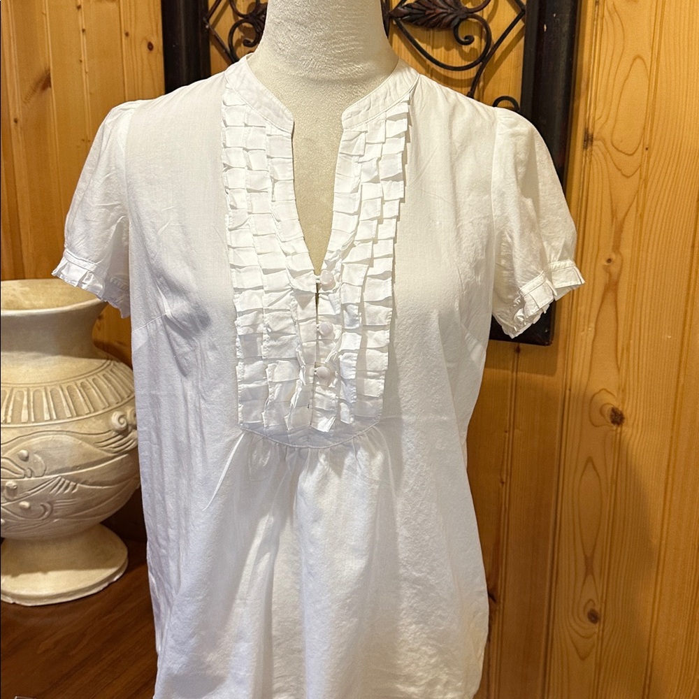 LOFT Ivory Ruffled Blouse